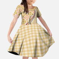 Aloha Vintage Palaka Floral Hawaiian Quilt Kid Short Sleeve Dress Melemele Motif - Polynesian Pride