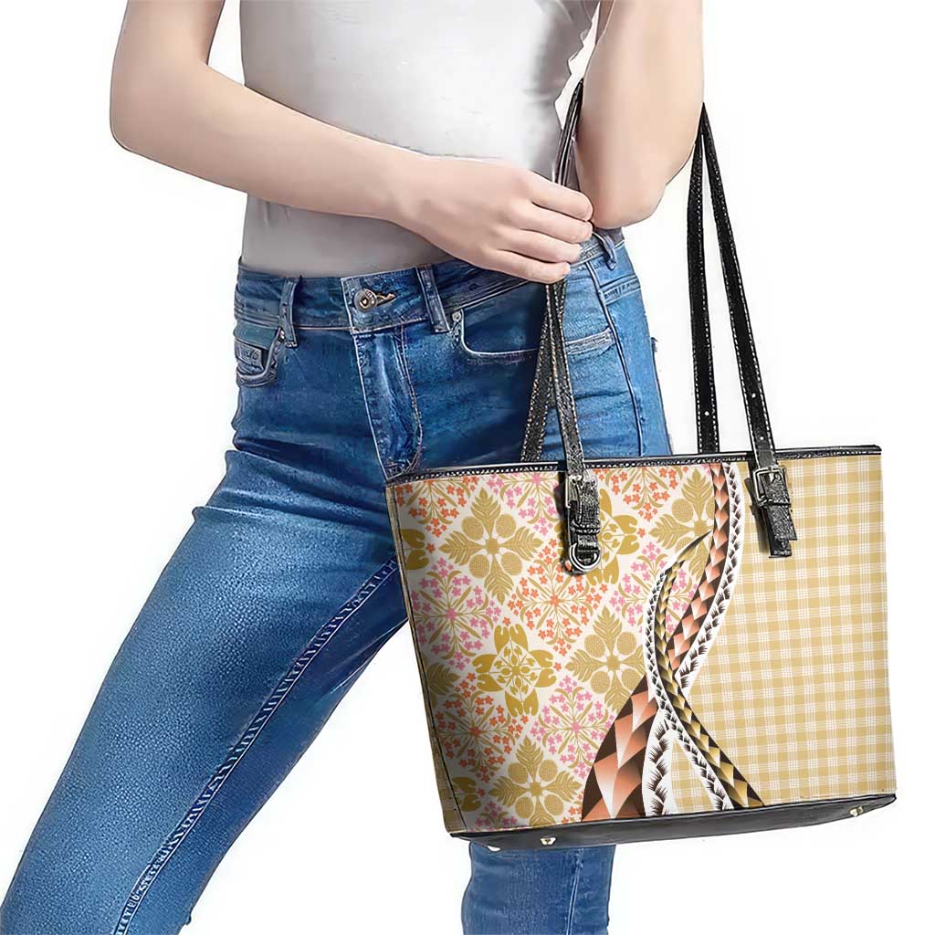 Aloha Vintage Palaka Floral Hawaiian Quilt Leather Tote Bag Melemele Motif - Polynesian Pride