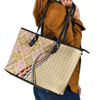 Aloha Vintage Palaka Floral Hawaiian Quilt Leather Tote Bag Melemele Motif - Polynesian Pride