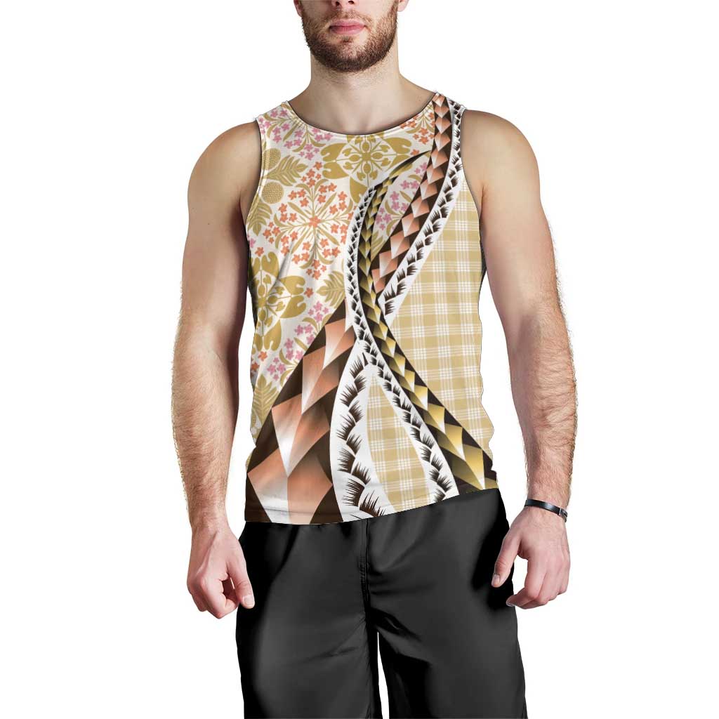 Aloha Vintage Palaka Floral Hawaiian Quilt Men Tank Top Melemele Motif - Polynesian Pride