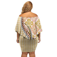 Aloha Vintage Palaka Floral Hawaiian Quilt Off Shoulder Short Dress Melemele Motif - Polynesian Pride