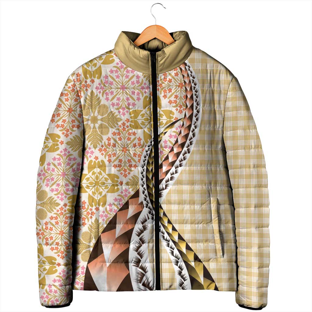 Aloha Vintage Palaka Floral Hawaiian Quilt Padded Jacket Melemele Motif - Polynesian Pride