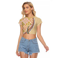 Aloha Vintage Palaka Floral Hawaiian Quilt Raglan Cropped T Shirt Melemele Motif - Polynesian Pride