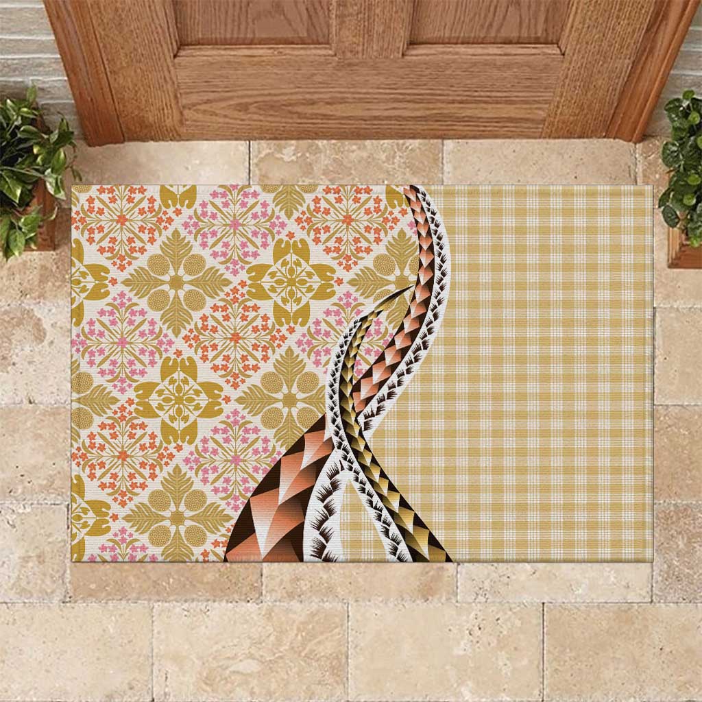 Aloha Vintage Palaka Floral Hawaiian Quilt Rubber Doormat Melemele Motif - Polynesian Pride