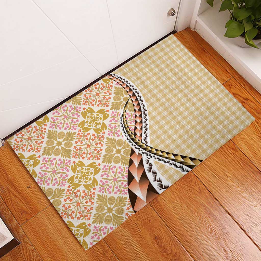 Aloha Vintage Palaka Floral Hawaiian Quilt Rubber Doormat Melemele Motif - Polynesian Pride