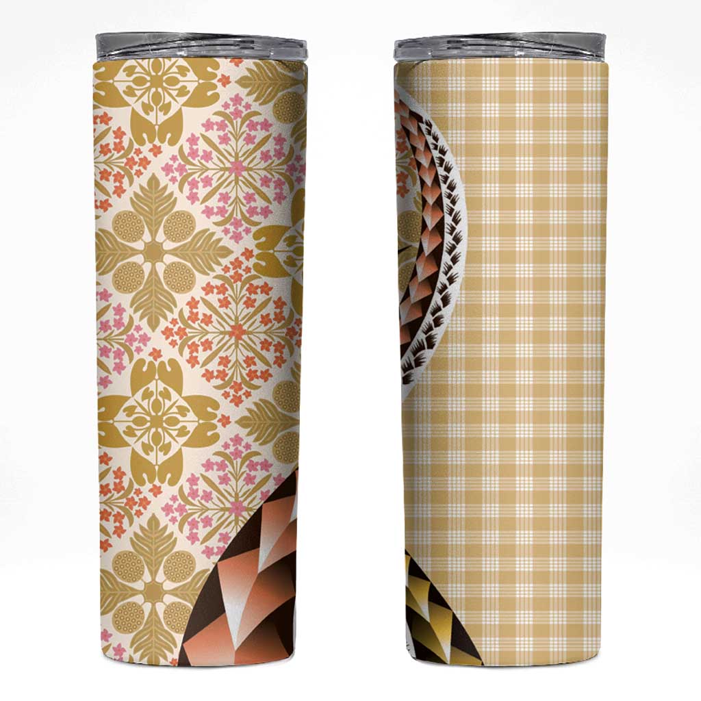 Aloha Vintage Palaka Floral Hawaiian Quilt Skinny Tumbler Melemele Motif LT9 Yellow - Polynesian Pride
