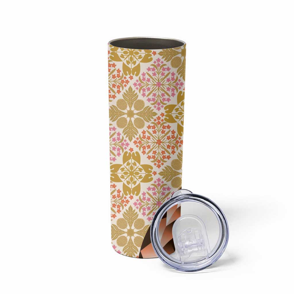 Aloha Vintage Palaka Floral Hawaiian Quilt Skinny Tumbler Melemele Motif LT9 - Polynesian Pride