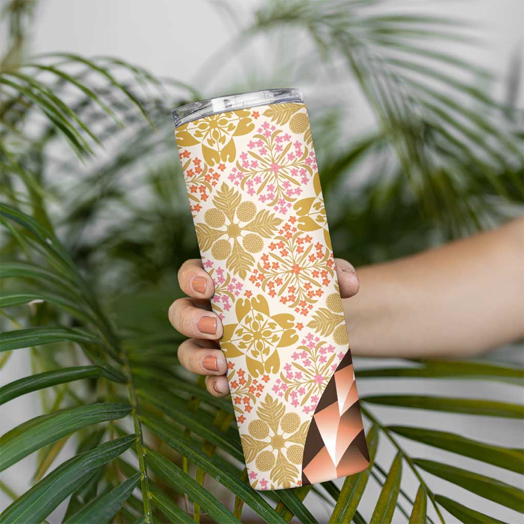 Aloha Vintage Palaka Floral Hawaiian Quilt Skinny Tumbler Melemele Motif LT9 - Polynesian Pride