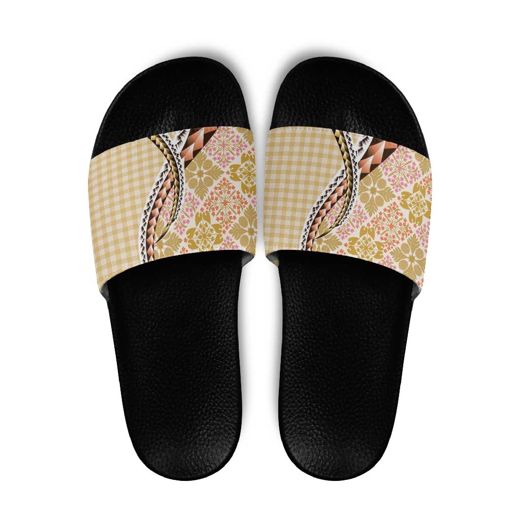 Aloha Vintage Palaka Floral Hawaiian Quilt Slide Sandals Melemele Motif - Polynesian Pride