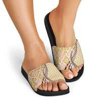 Aloha Vintage Palaka Floral Hawaiian Quilt Slide Sandals Melemele Motif - Polynesian Pride