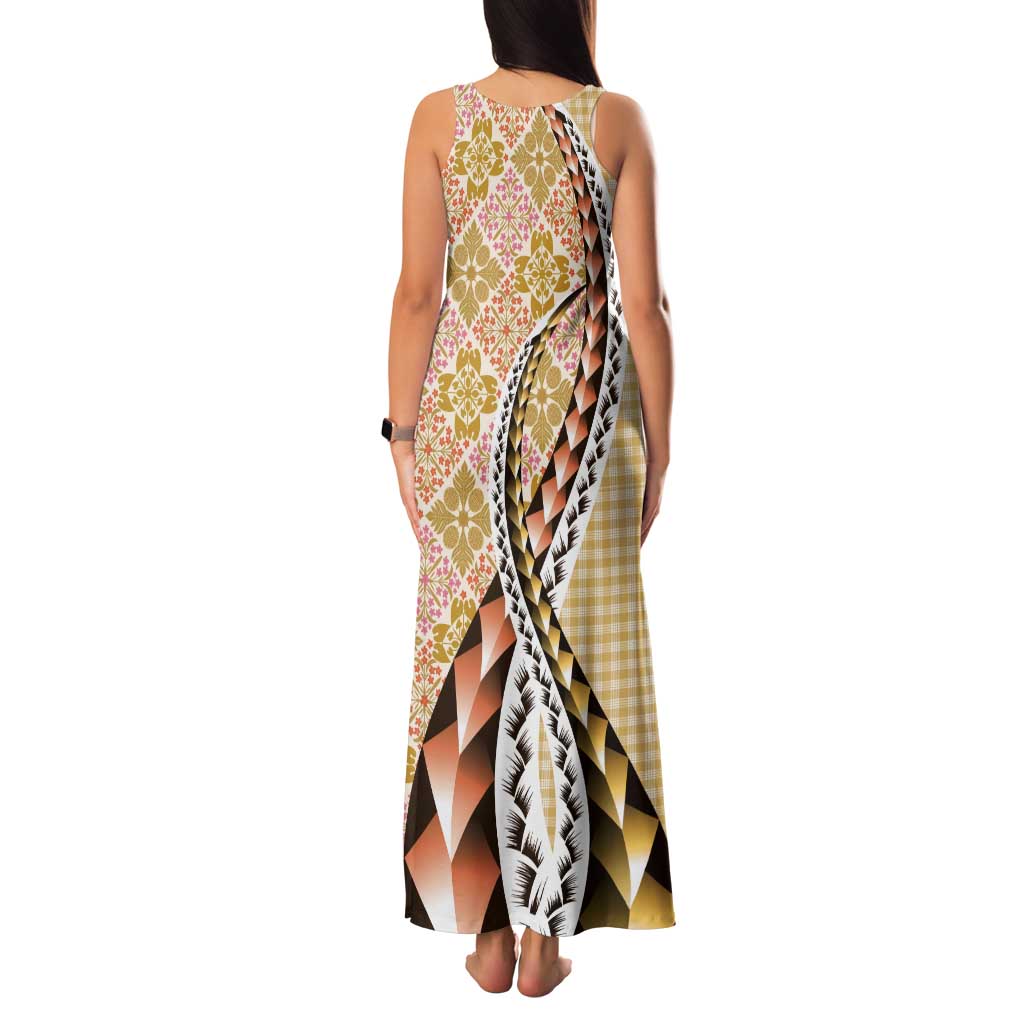 Aloha Vintage Palaka Floral Hawaiian Quilt Tank Maxi Dress Melemele Motif - Polynesian Pride
