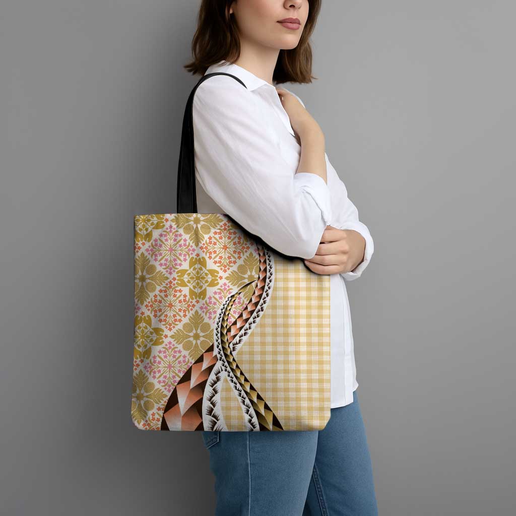 Aloha Vintage Palaka Floral Hawaiian Quilt Tote Bag Melemele Motif - Polynesian Pride