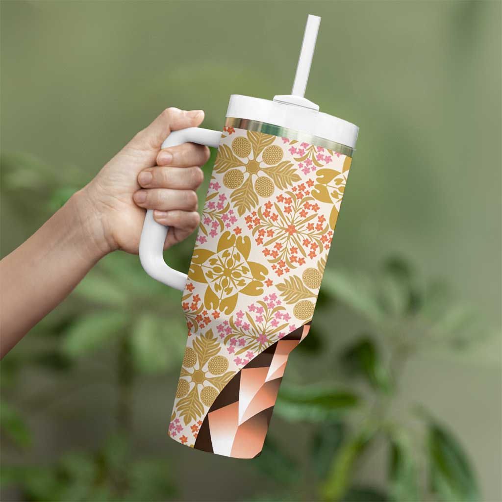 Aloha Vintage Palaka Floral Hawaiian Quilt Tumbler With Handle Melemele Motif - Polynesian Pride