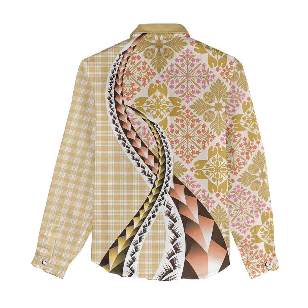 Aloha Vintage Palaka Floral Hawaiian Quilt Women Casual Shirt Melemele Motif LT9 - Polynesian Pride