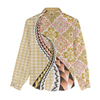 Aloha Vintage Palaka Floral Hawaiian Quilt Women Casual Shirt Melemele Motif LT9 - Polynesian Pride