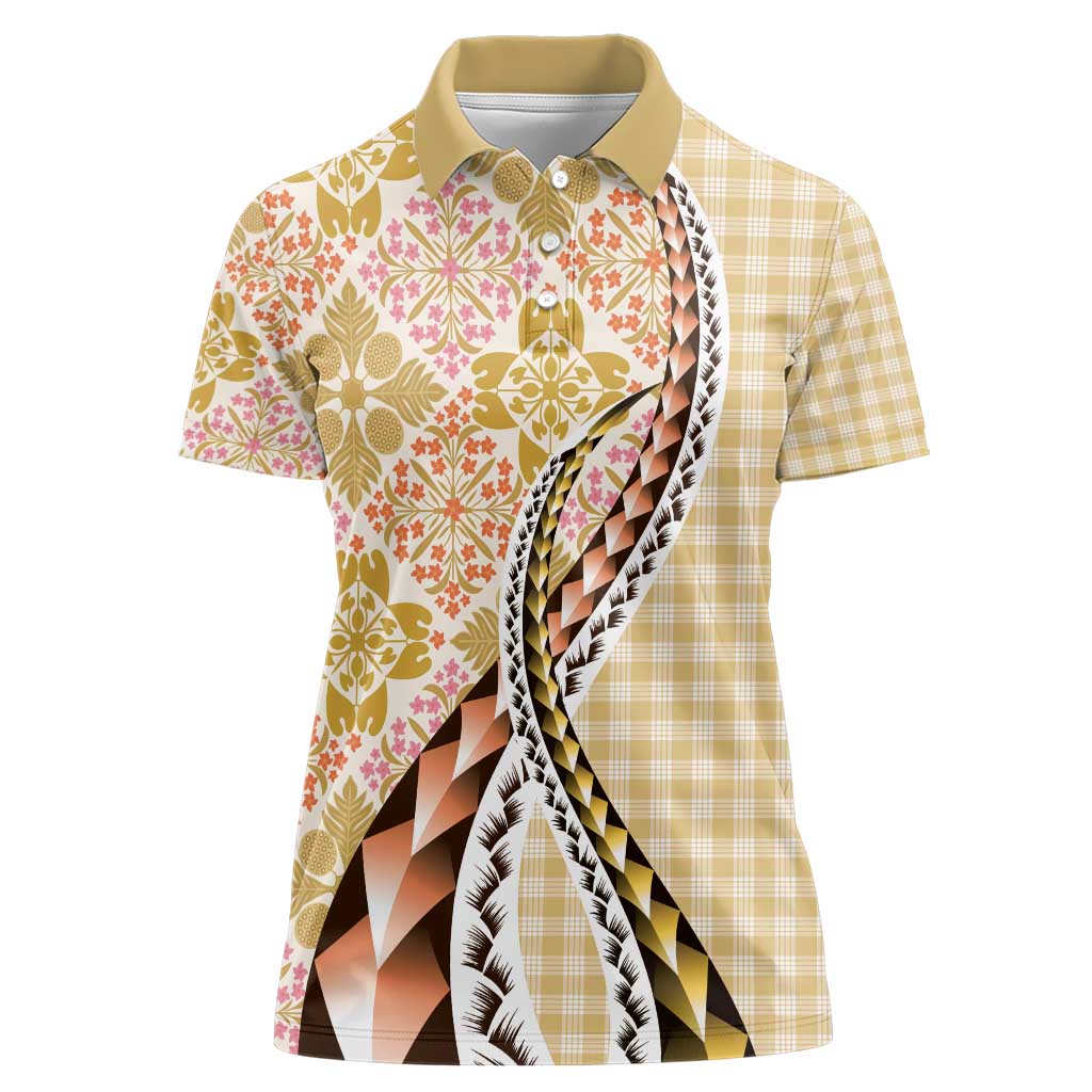 Aloha Vintage Palaka Floral Hawaiian Quilt Women Polo Shirt Melemele Motif LT9 Female Yellow - Polynesian Pride