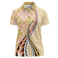 Aloha Vintage Palaka Floral Hawaiian Quilt Women Polo Shirt Melemele Motif LT9 Female Yellow - Polynesian Pride