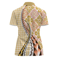 Aloha Vintage Palaka Floral Hawaiian Quilt Women Polo Shirt Melemele Motif LT9 - Polynesian Pride