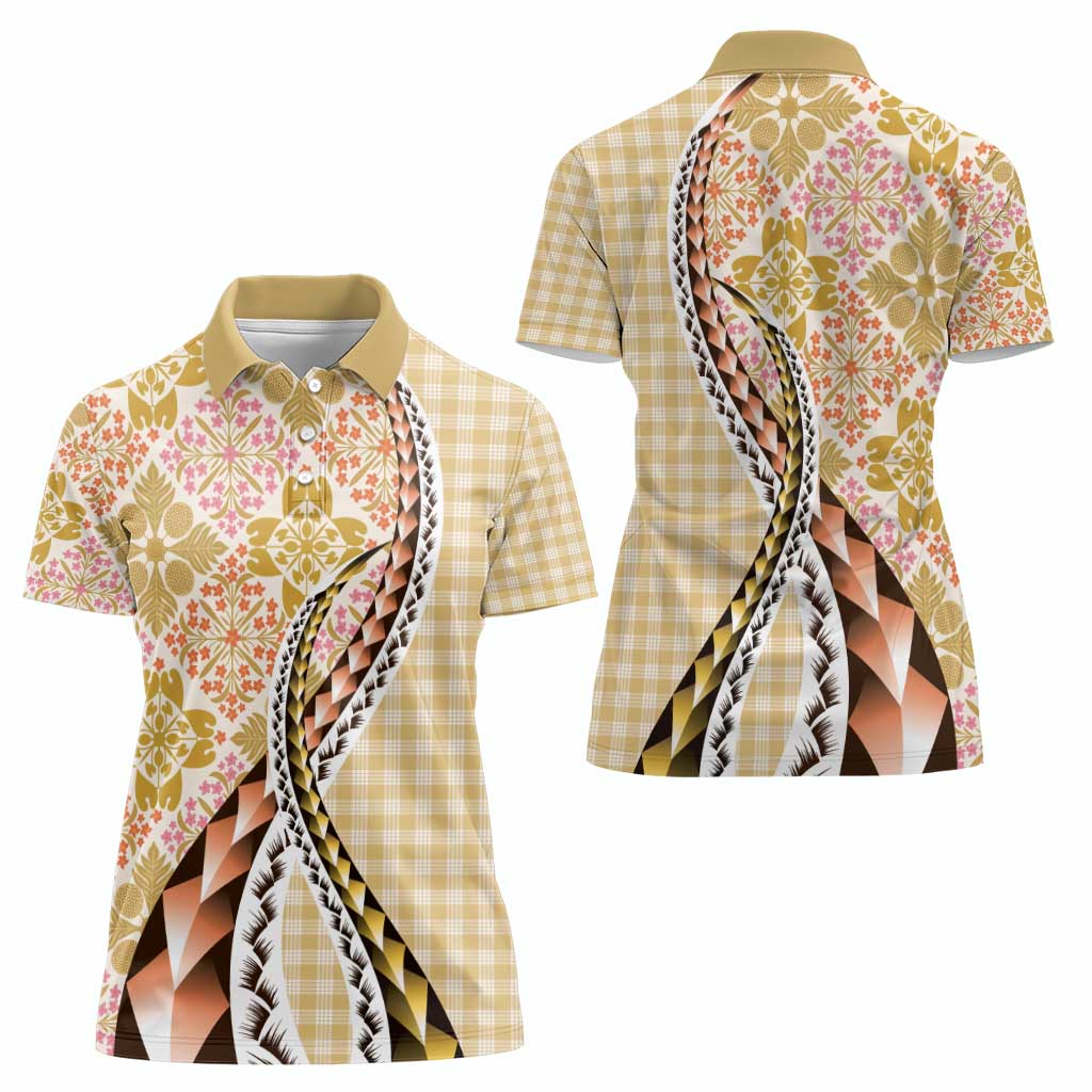 Aloha Vintage Palaka Floral Hawaiian Quilt Women Polo Shirt Melemele Motif LT9 - Polynesian Pride