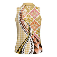 Aloha Vintage Palaka Floral Hawaiian Quilt Women Sleeveless Polo Shirt Melemele Motif LT9 - Polynesian Pride