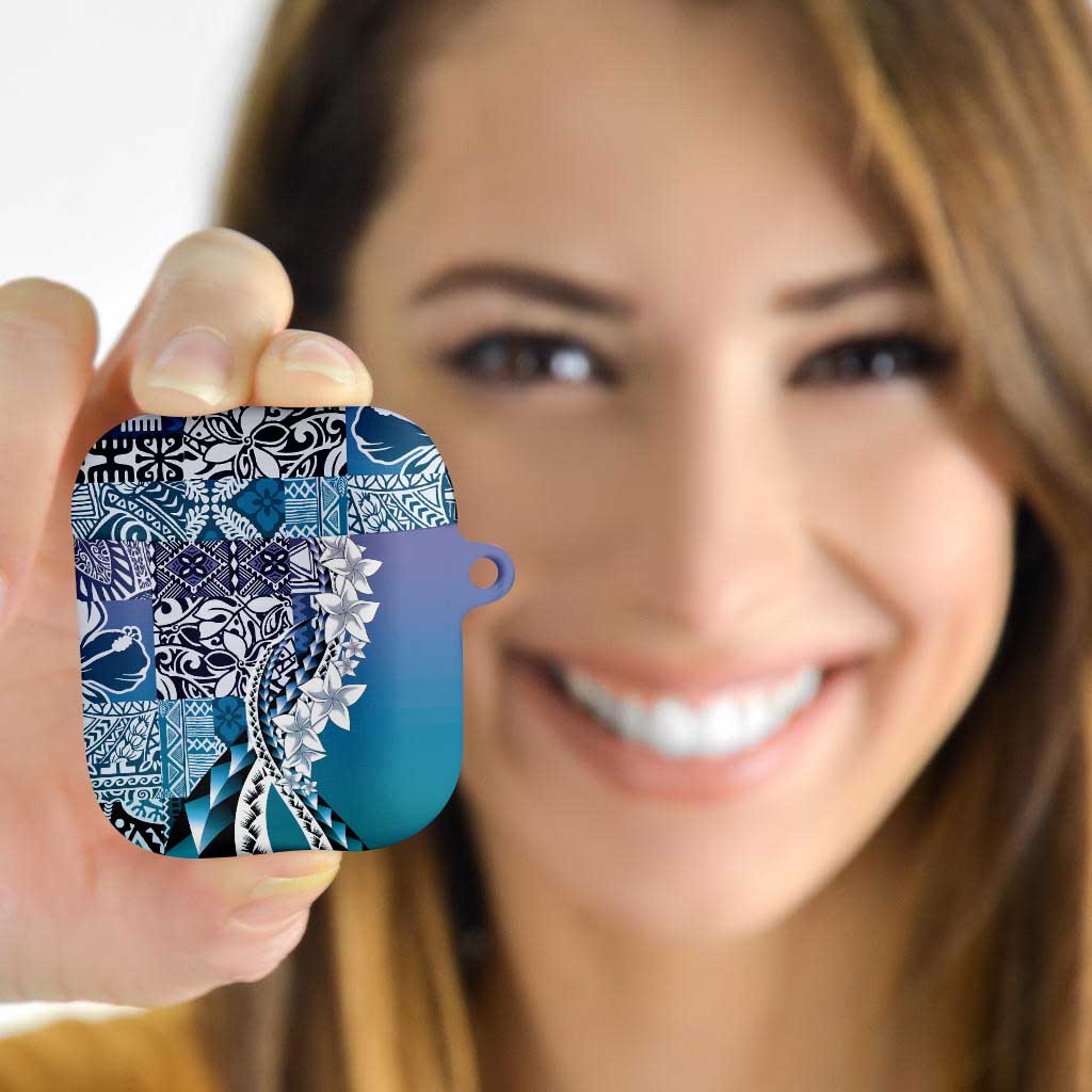 Aloha Vintage Plumeria Hawaiian Tapa Pattern AirPods Case Blue Hawaiian Tapa Pattern - Polynesian Pride