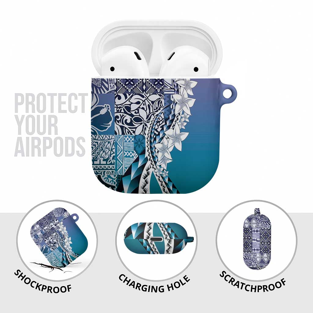 Aloha Vintage Plumeria Hawaiian Tapa Pattern AirPods Case Blue Hawaiian Tapa Pattern - Polynesian Pride