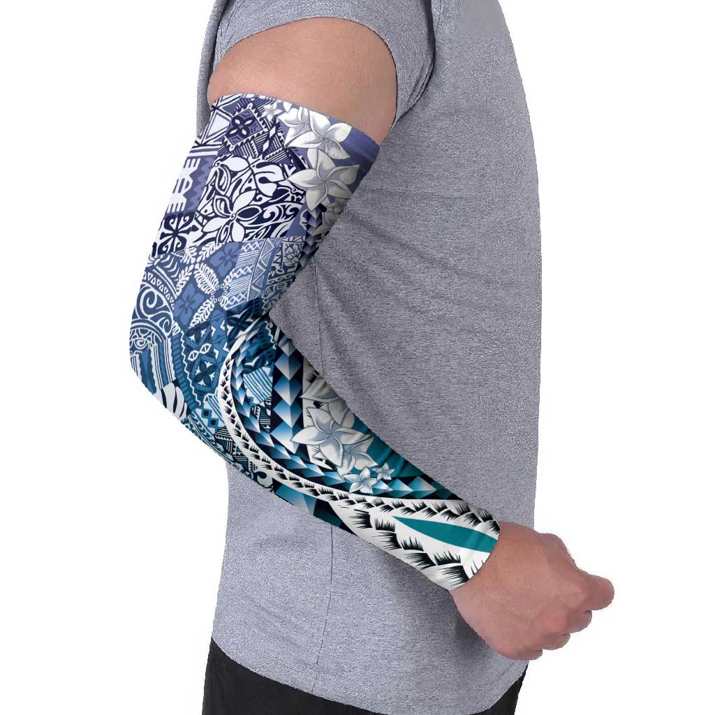 Aloha Vintage Plumeria Hawaiian Tapa Pattern Arm Sleeves Blue Hawaiian Tapa Pattern - Polynesian Pride