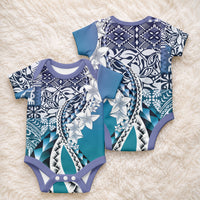 Aloha Vintage Plumeria Hawaiian Tapa Pattern Baby Onesie Blue Hawaiian Tapa Pattern LT9 - Polynesian Pride