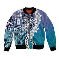 Aloha Vintage Plumeria Hawaiian Tapa Pattern Bomber Jacket Blue Hawaiian Tapa Pattern LT9 Unisex Blue - Polynesian Pride