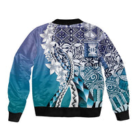 Aloha Vintage Plumeria Hawaiian Tapa Pattern Bomber Jacket Blue Hawaiian Tapa Pattern LT9 - Polynesian Pride