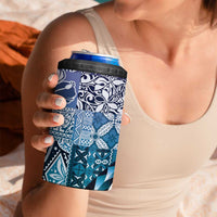 Aloha Vintage Plumeria Hawaiian Tapa Pattern 4 in 1 Can Cooler Tumbler Blue Hawaiian Tapa Pattern - Polynesian Pride