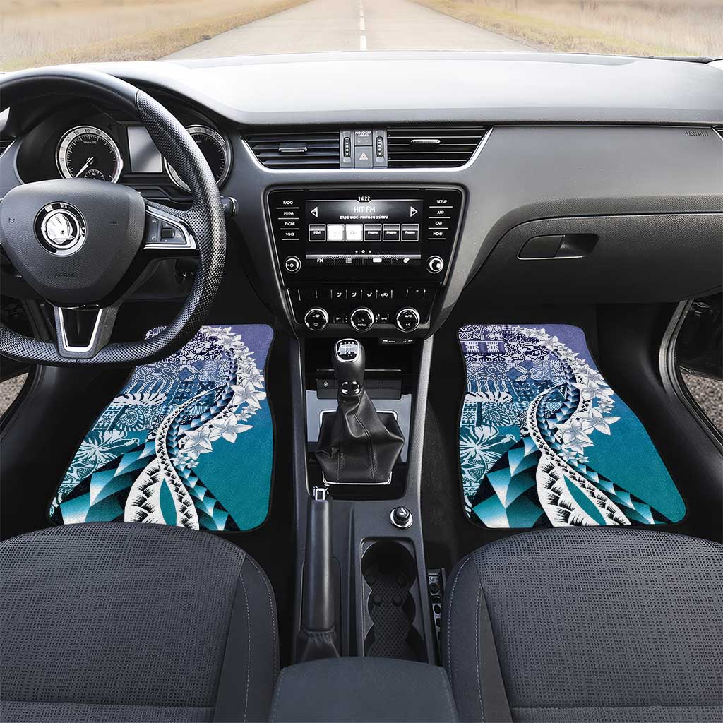 Aloha Vintage Plumeria Hawaiian Tapa Pattern Car Mats Blue Hawaiian Tapa Pattern - Polynesian Pride