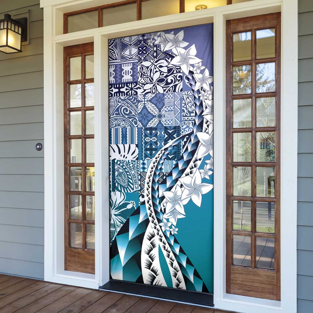 Aloha Vintage Plumeria Hawaiian Tapa Pattern Door Cover Blue Hawaiian Tapa Pattern LT9 - Polynesian Pride