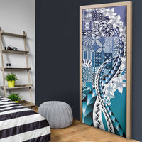 Aloha Vintage Plumeria Hawaiian Tapa Pattern Door Cover Blue Hawaiian Tapa Pattern LT9 - Polynesian Pride