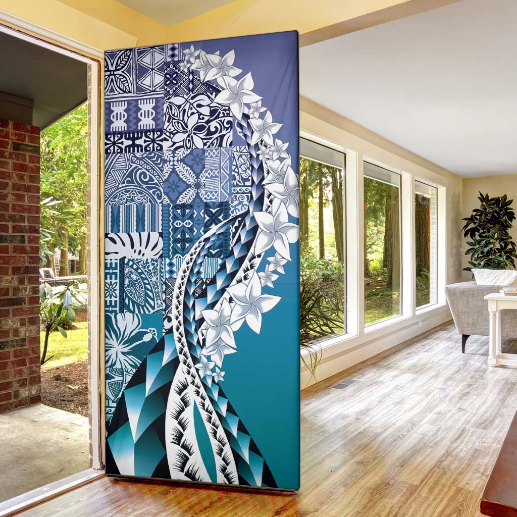 Aloha Vintage Plumeria Hawaiian Tapa Pattern Door Cover Blue Hawaiian Tapa Pattern LT9 - Polynesian Pride