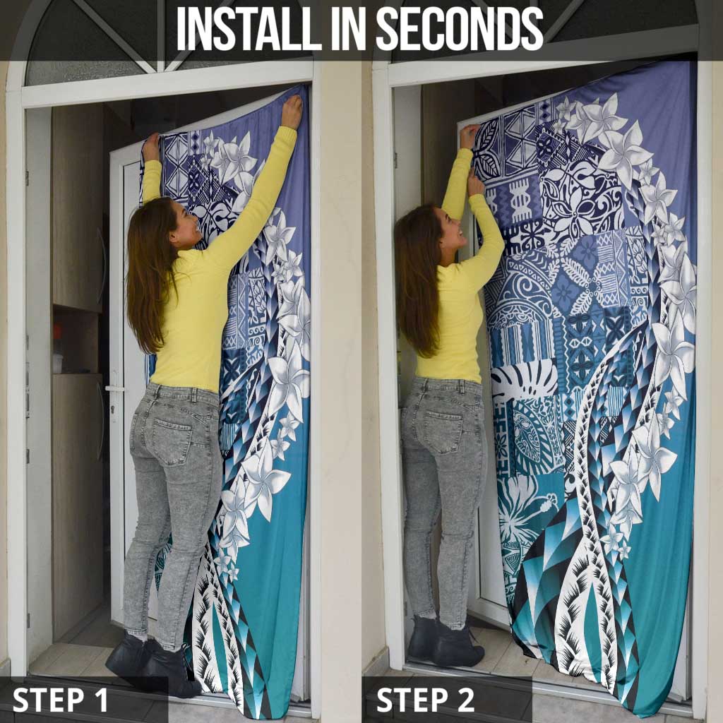 Aloha Vintage Plumeria Hawaiian Tapa Pattern Door Cover Blue Hawaiian Tapa Pattern LT9 - Polynesian Pride