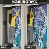Aloha Vintage Plumeria Hawaiian Tapa Pattern Door Cover Blue Hawaiian Tapa Pattern LT9 - Polynesian Pride