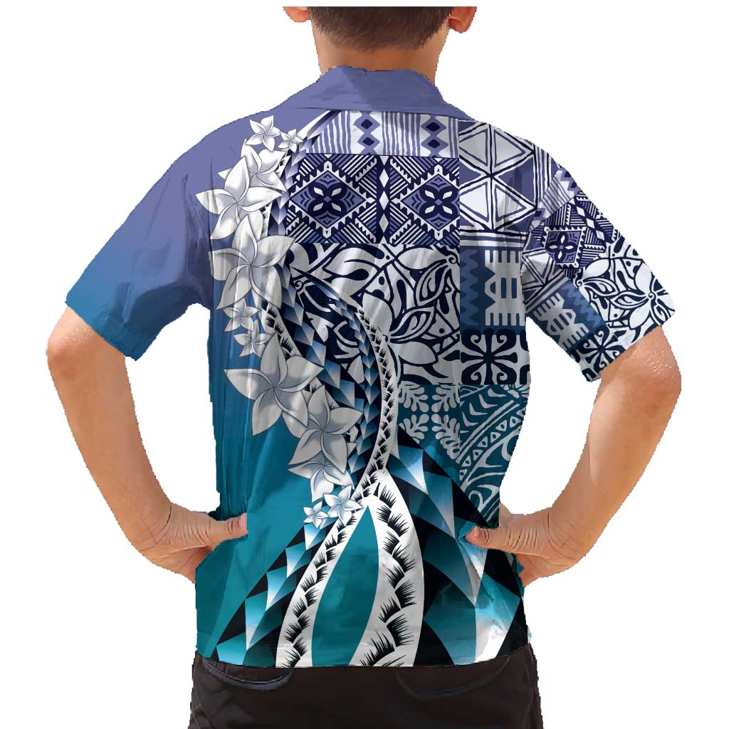 Aloha Vintage Plumeria Hawaiian Tapa Pattern Family Matching Mermaid Dress and Hawaiian Shirt Blue Hawaiian Tapa Pattern LT9 - Polynesian Pride