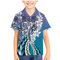 Aloha Vintage Plumeria Hawaiian Tapa Pattern Family Matching Mermaid Dress and Hawaiian Shirt Blue Hawaiian Tapa Pattern LT9 Son's Shirt Blue - Polynesian Pride