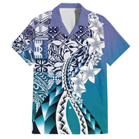 Aloha Vintage Plumeria Hawaiian Tapa Pattern Family Matching Off The Shoulder Long Sleeve Dress and Hawaiian Shirt Blue Hawaiian Tapa Pattern LT9 Dad's Shirt - Short Sleeve Blue - Polynesian Pride