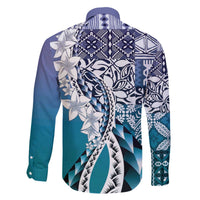 Aloha Vintage Plumeria Hawaiian Tapa Pattern Family Matching Off The Shoulder Long Sleeve Dress and Hawaiian Shirt Blue Hawaiian Tapa Pattern LT9 - Polynesian Pride