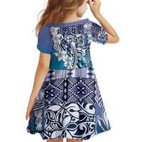 Aloha Vintage Plumeria Hawaiian Tapa Pattern Family Matching Off Shoulder Maxi Dress and Hawaiian Shirt Blue Hawaiian Tapa Pattern LT9 - Polynesian Pride