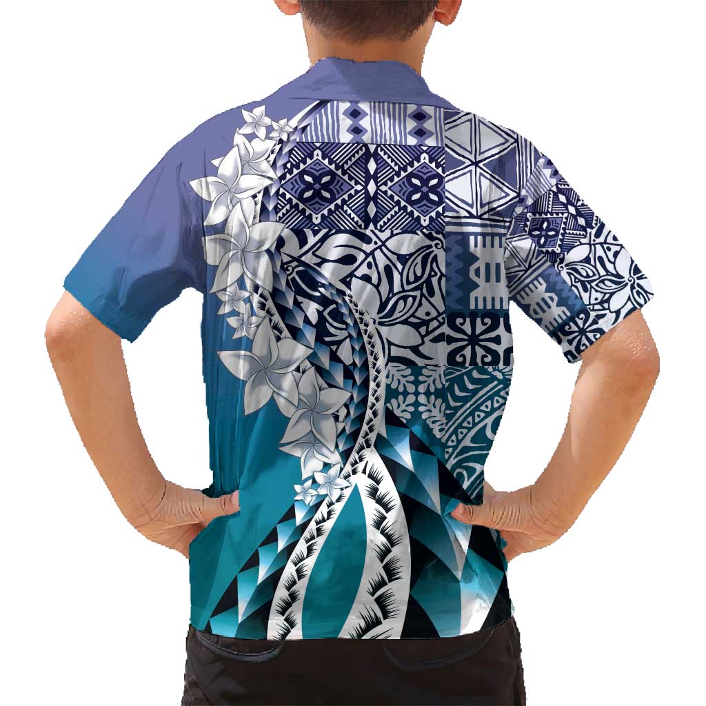 Aloha Vintage Plumeria Hawaiian Tapa Pattern Family Matching Summer Maxi Dress and Hawaiian Shirt Blue Hawaiian Tapa Pattern LT9 - Polynesian Pride