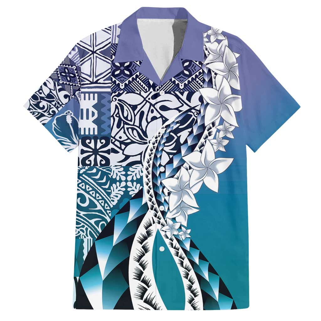 Aloha Vintage Plumeria Hawaiian Tapa Pattern Family Matching Summer Maxi Dress and Hawaiian Shirt Blue Hawaiian Tapa Pattern LT9 Dad's Shirt - Short Sleeve Blue - Polynesian Pride