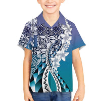 Aloha Vintage Plumeria Hawaiian Tapa Pattern Family Matching Summer Maxi Dress and Hawaiian Shirt Blue Hawaiian Tapa Pattern LT9 Son's Shirt Blue - Polynesian Pride