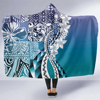 Aloha Vintage Plumeria Hawaiian Tapa Pattern Hooded Blanket Blue Hawaiian Tapa Pattern LT9 One Size Blue - Polynesian Pride
