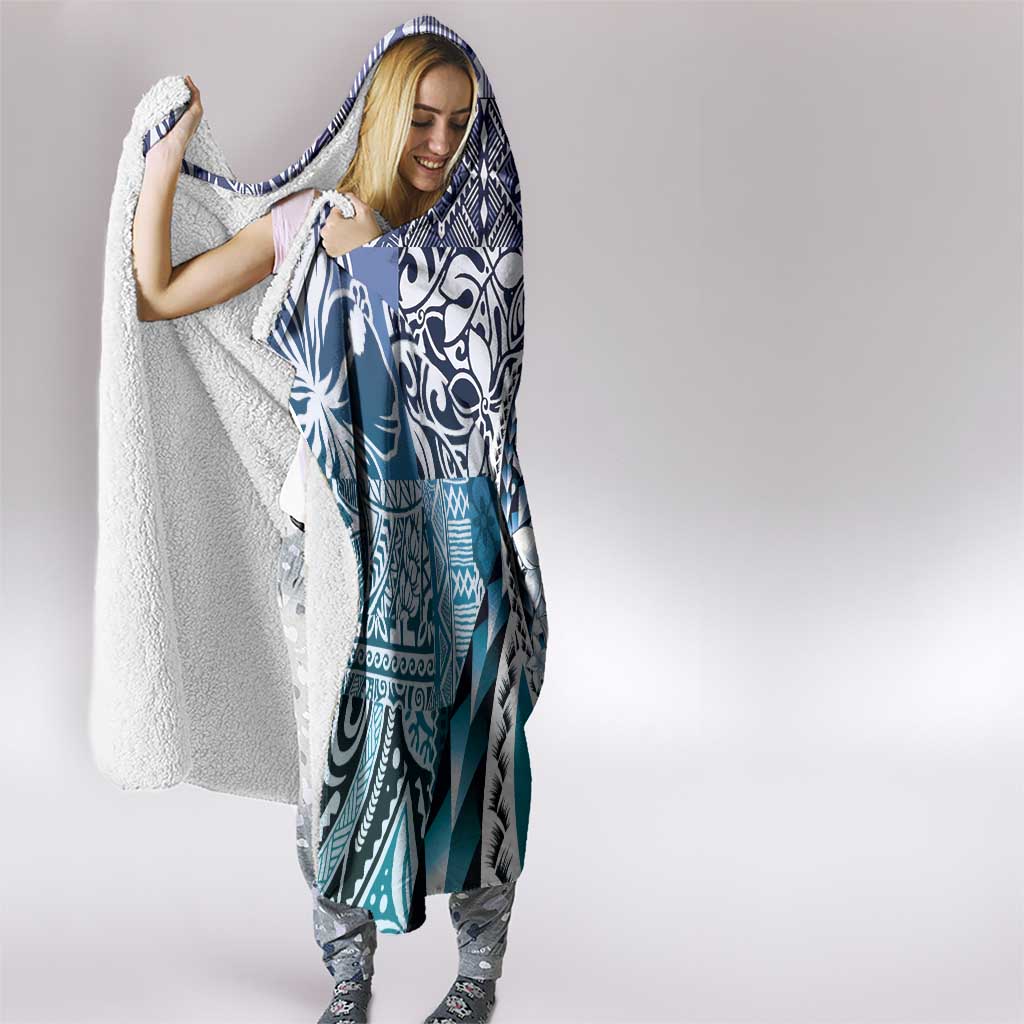 Aloha Vintage Plumeria Hawaiian Tapa Pattern Hooded Blanket Blue Hawaiian Tapa Pattern LT9 - Polynesian Pride