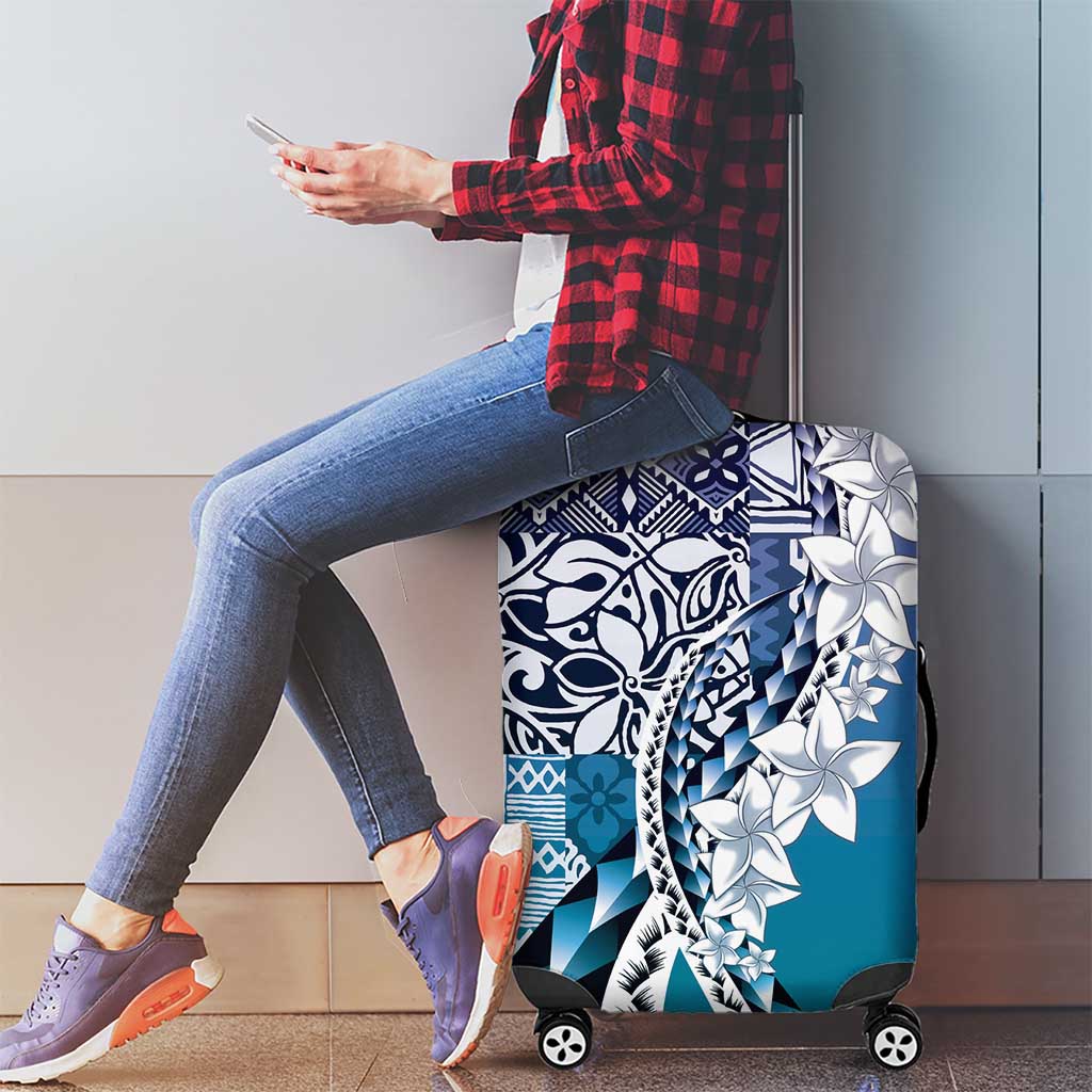 Aloha Vintage Plumeria Hawaiian Tapa Pattern Luggage Cover Blue Hawaiian Tapa Pattern - Polynesian Pride