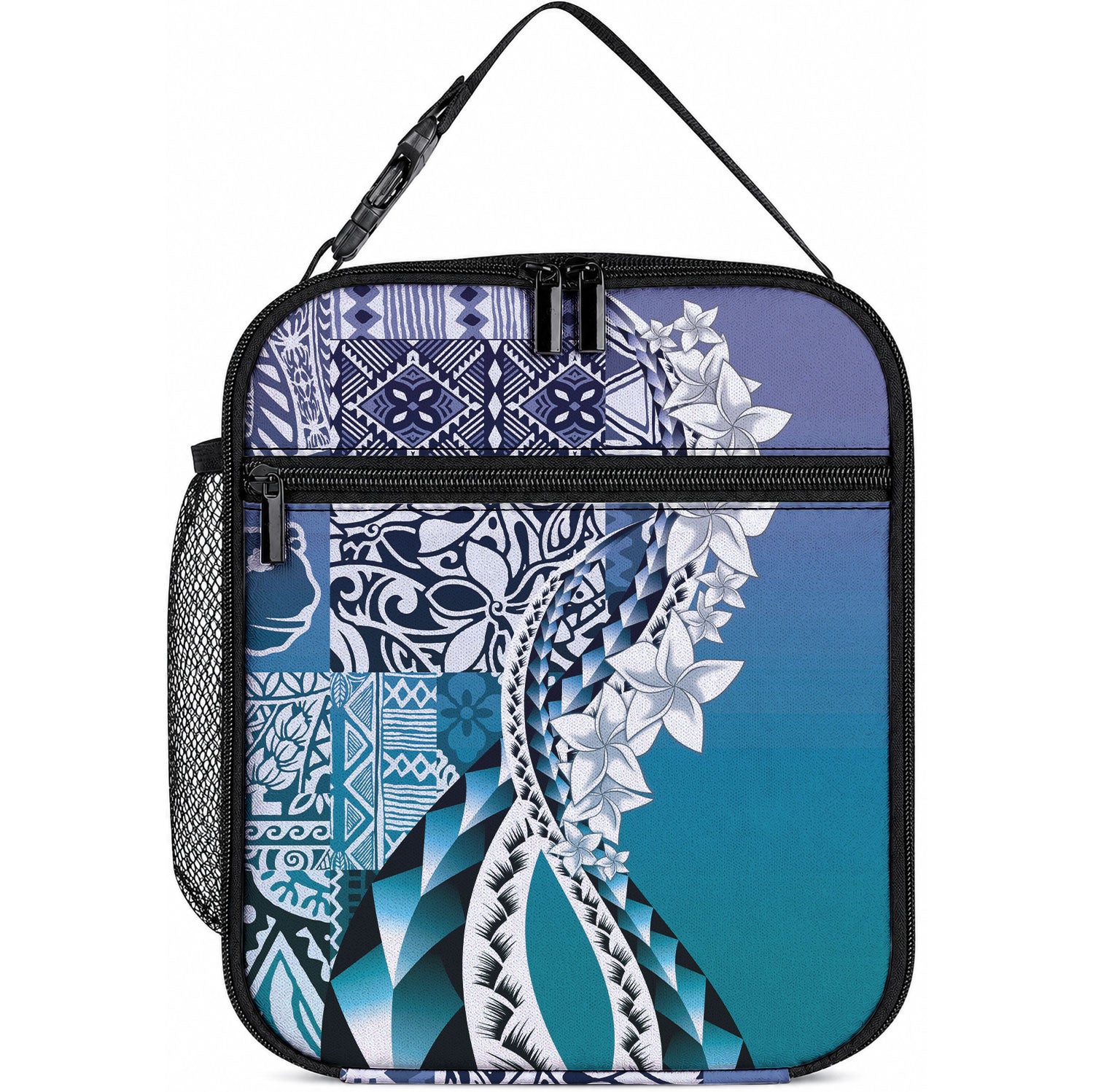 Aloha Vintage Plumeria Hawaiian Tapa Pattern Lunch Bag Blue Hawaiian Tapa Pattern LT9 10.2 × 8.3 × 4.3 inch Blue - Polynesian Pride