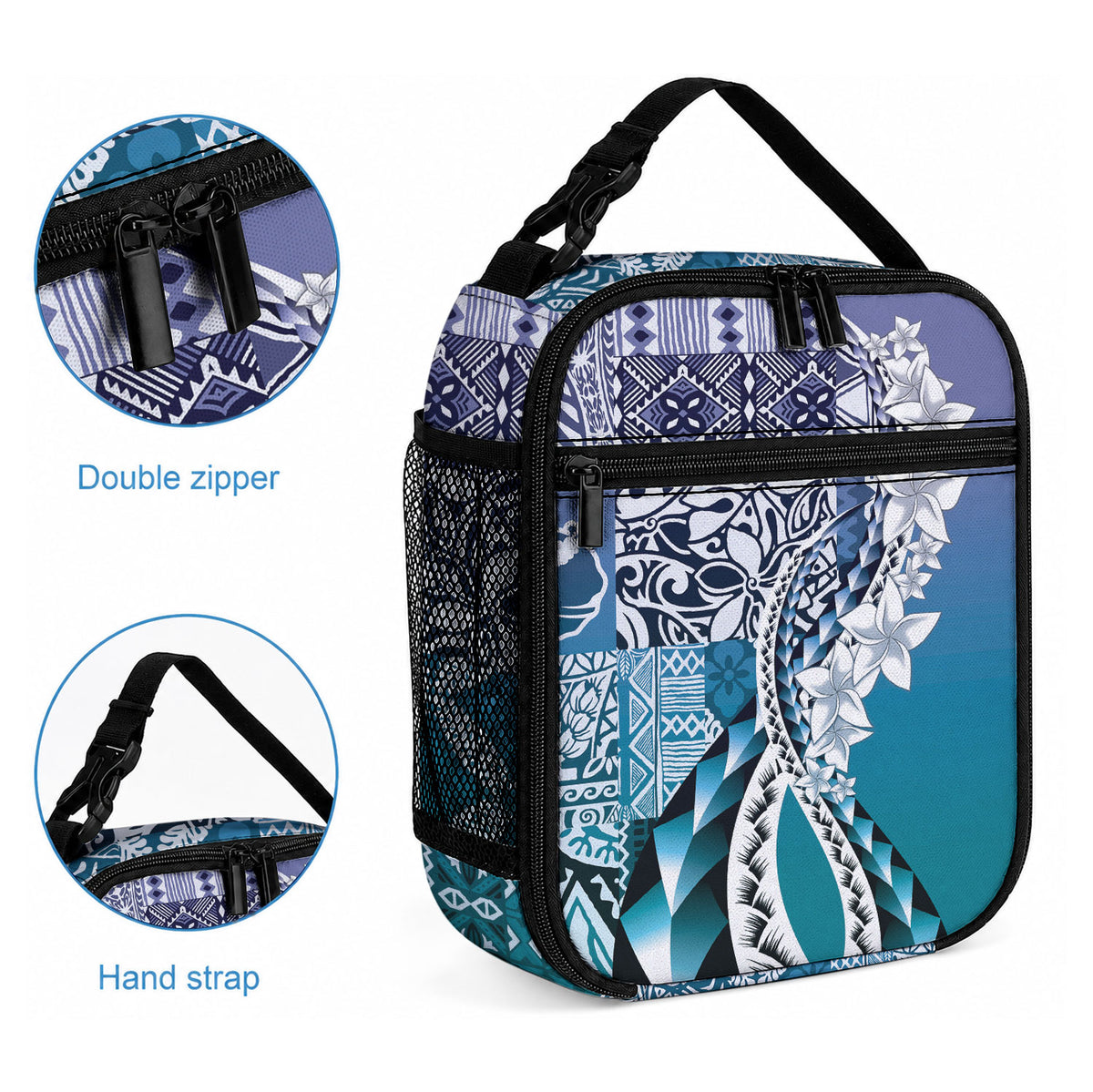Aloha Vintage Plumeria Hawaiian Tapa Pattern Lunch Bag Blue Hawaiian Tapa Pattern LT9 - Polynesian Pride